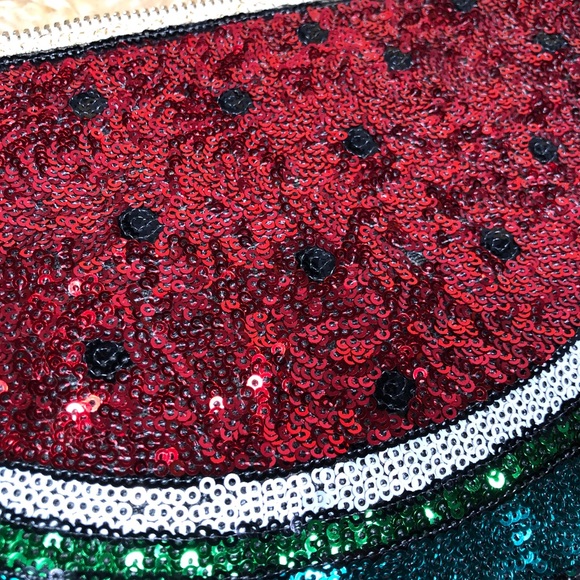 Bam Forever Watermelon/Sequins Straw Clutch Purse - Picture 14 of 14